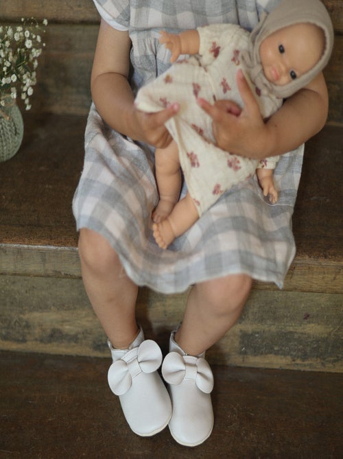 Chaussons bébé cuir souple uni nœuds - Kiabi