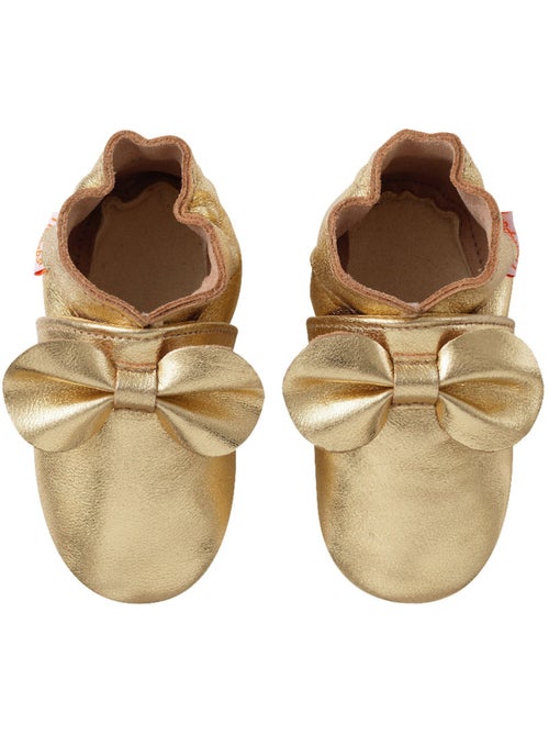 Chaussons bébé cuir souple uni nœuds - Kiabi