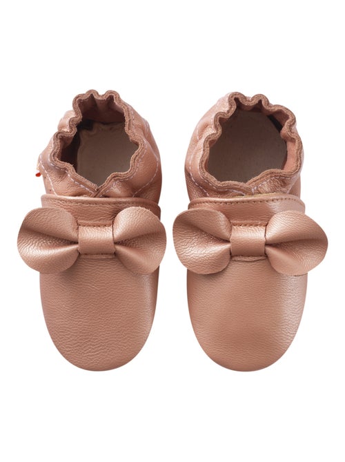 Chaussons bébé cuir souple uni nœuds - Kiabi