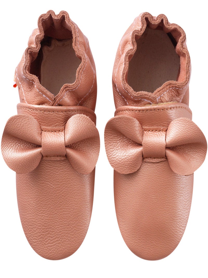 Chaussons bébé cuir souple uni nœuds Rose - Kiabi