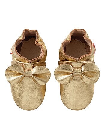 Chaussons bébé cuir souple uni nœuds