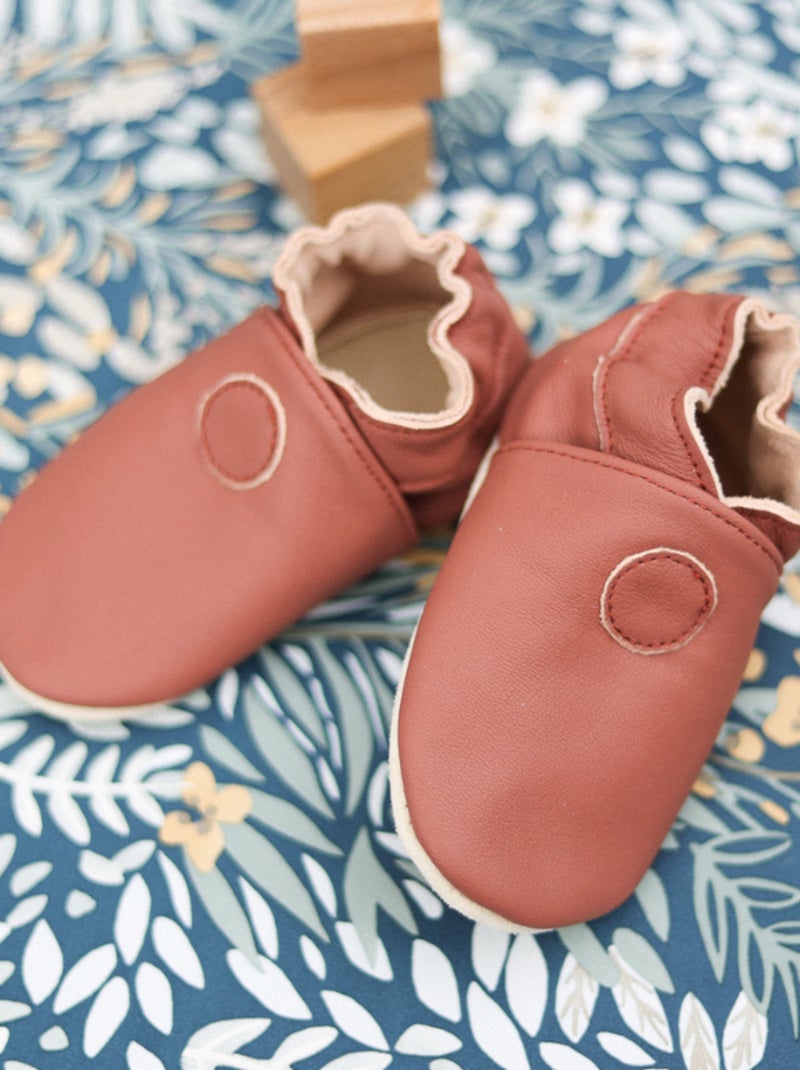 Chaussons bébé cuir souple Uni Rose - Kiabi