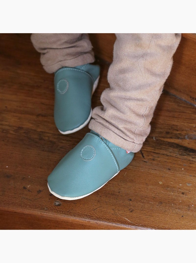 Chaussons bébé cuir souple uni Vert - Kiabi