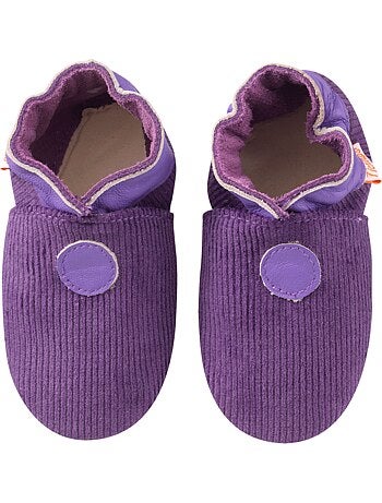 Chaussons bébé cuir souple velours