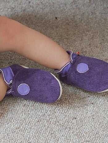Chaussons bébé cuir souple velours