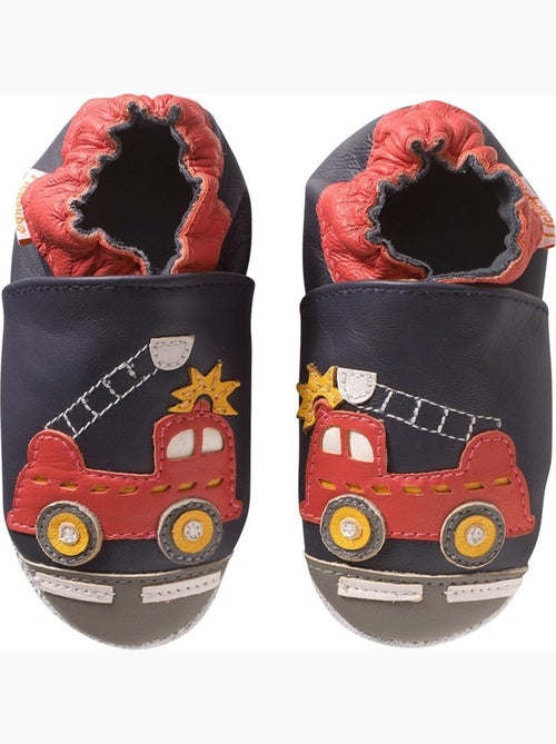 Chaussons bébé cuir souple Xavier le camion de pompier - Kiabi