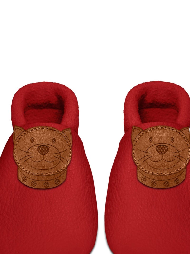 Chaussons bébé en cuir souple, CHATON SEVIRA KIDS Rouge - Kiabi