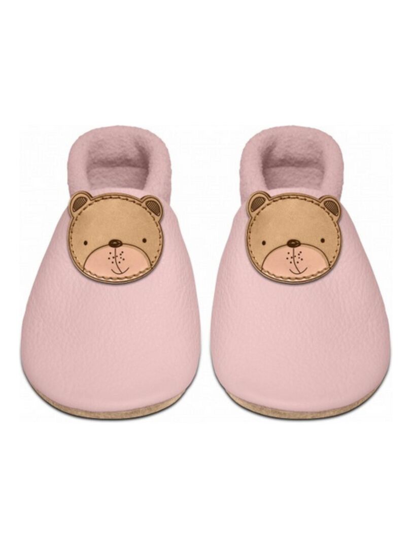 Chaussons bebe en cuir souple OURSON SEVIRA KIDS Rose Kiabi nu