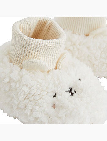 Chaussons bébé en sherpa caramel