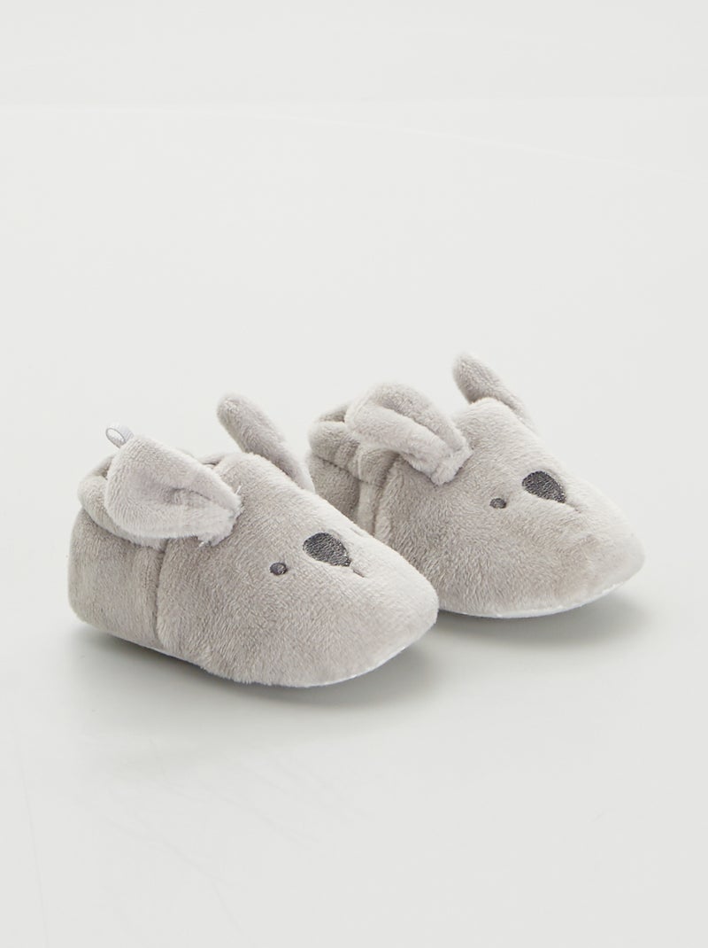 Chaussons bébé en velours gris - Kiabi