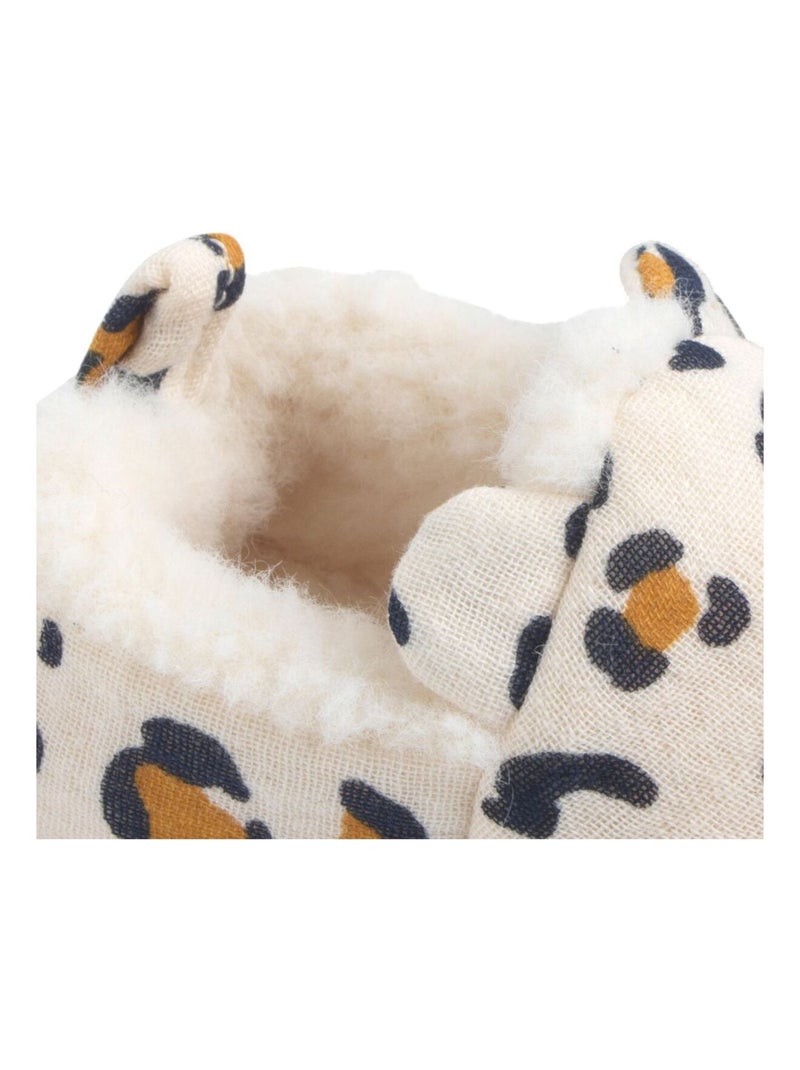 Chaussons bébé fourrés imprimé léopard - SAUTHON Ecru - Kiabi
