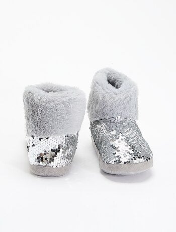 Chaussons boots effet moutonné avec sequins