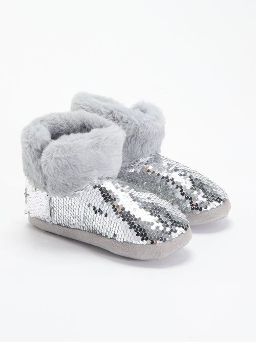 Chaussons boots effet moutonné avec sequins - Kiabi