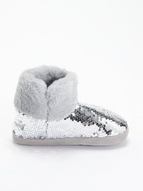 Chaussons boots effet moutonné avec sequins - Kiabi