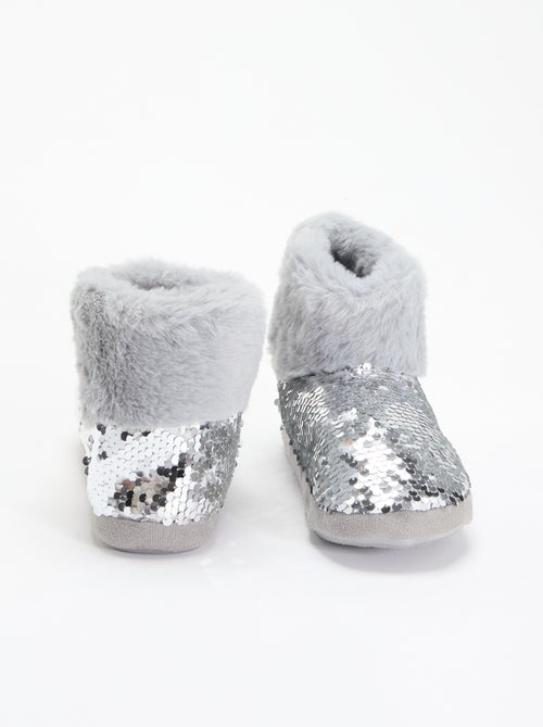Chaussons boots effet moutonné avec sequins - Kiabi