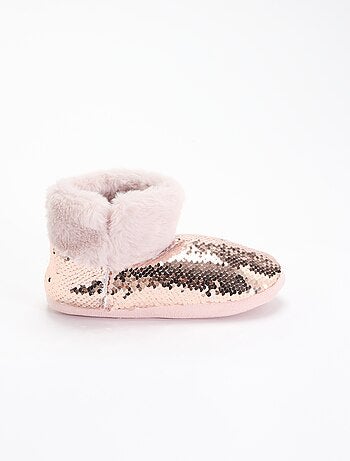 Chaussons boots effet moutonné avec sequins