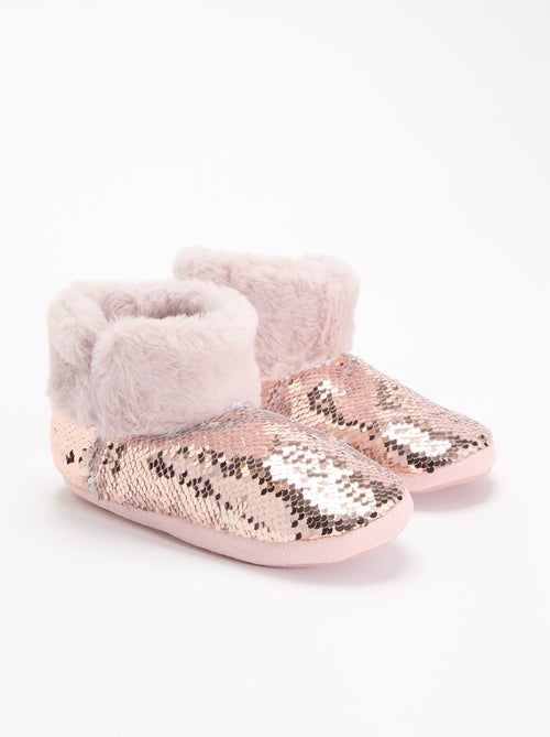 Chaussons boots effet moutonné avec sequins - Kiabi