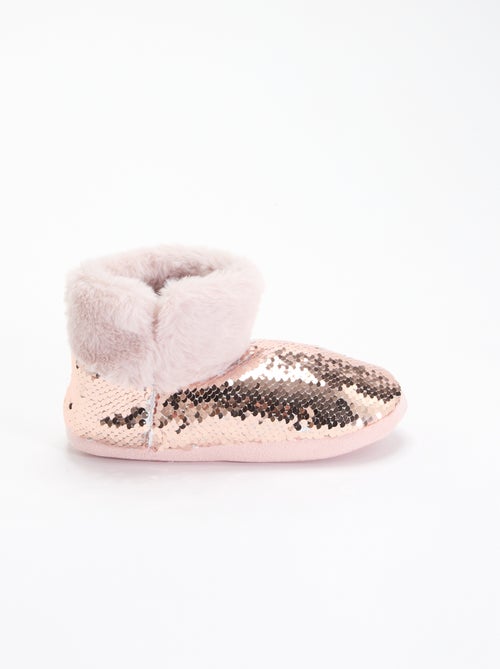 Chaussons boots effet moutonné avec sequins - Kiabi