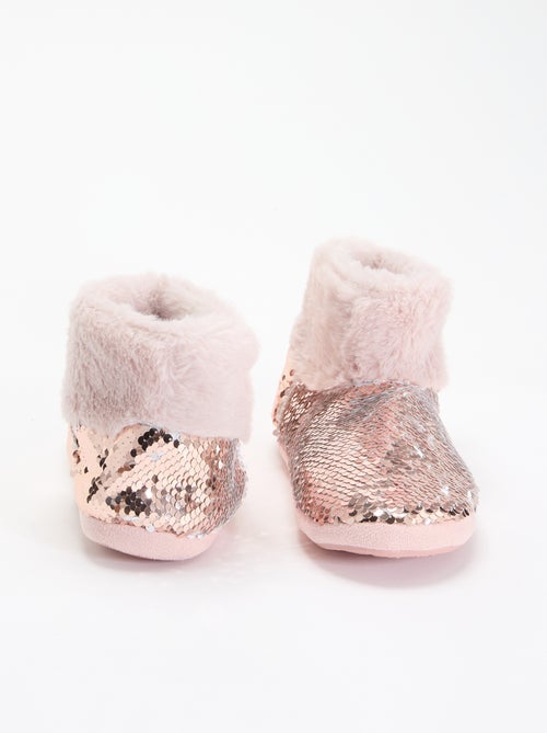 Chaussons boots effet moutonné avec sequins - Kiabi