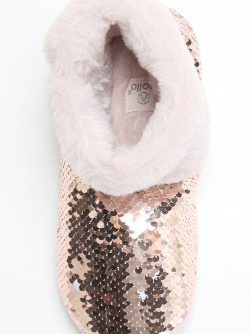 Chaussons boots effet moutonné avec sequins - Kiabi