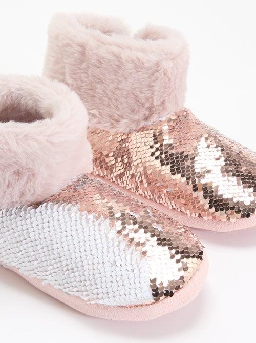 Chaussons boots effet moutonné avec sequins - Kiabi