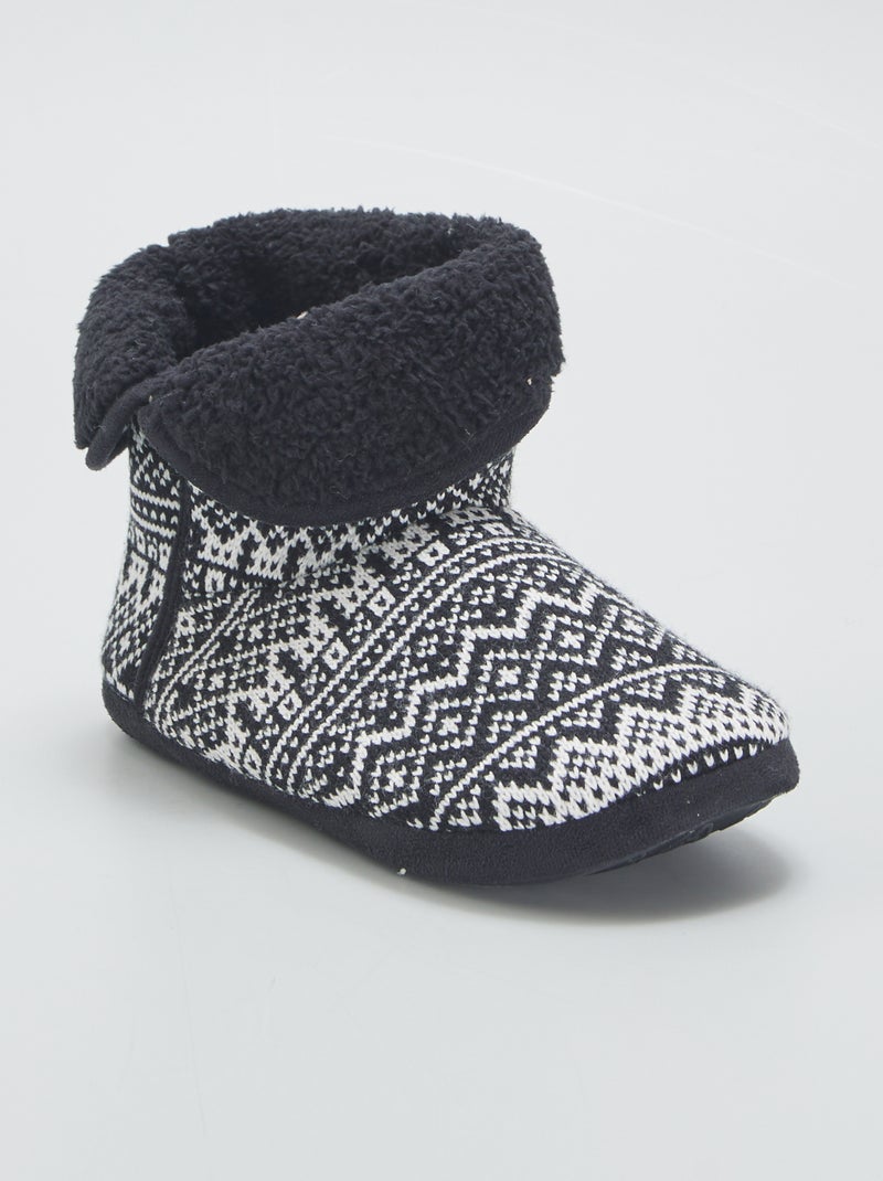Chaussons boots en maille jacquard BLACK1 - Kiabi