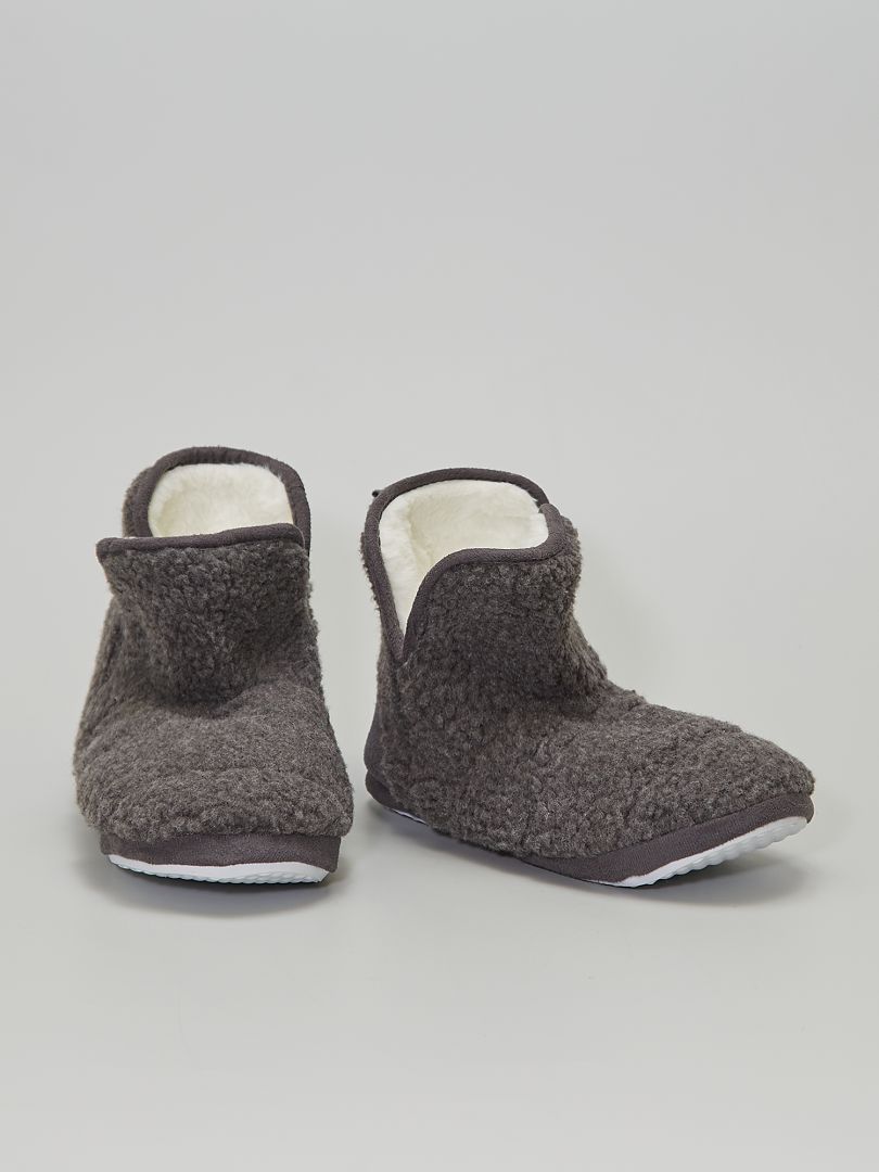 Chaussons boots en maille peluche anthracite - Kiabi