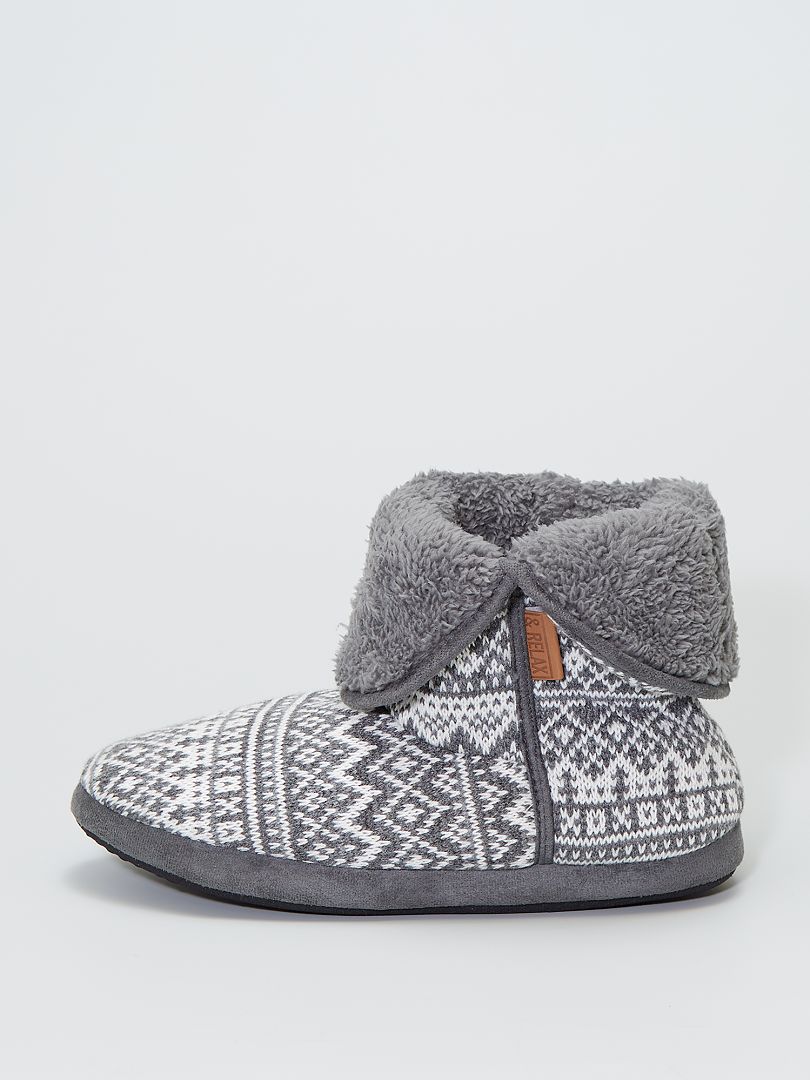 Chaussons boots en tricot gris - Kiabi