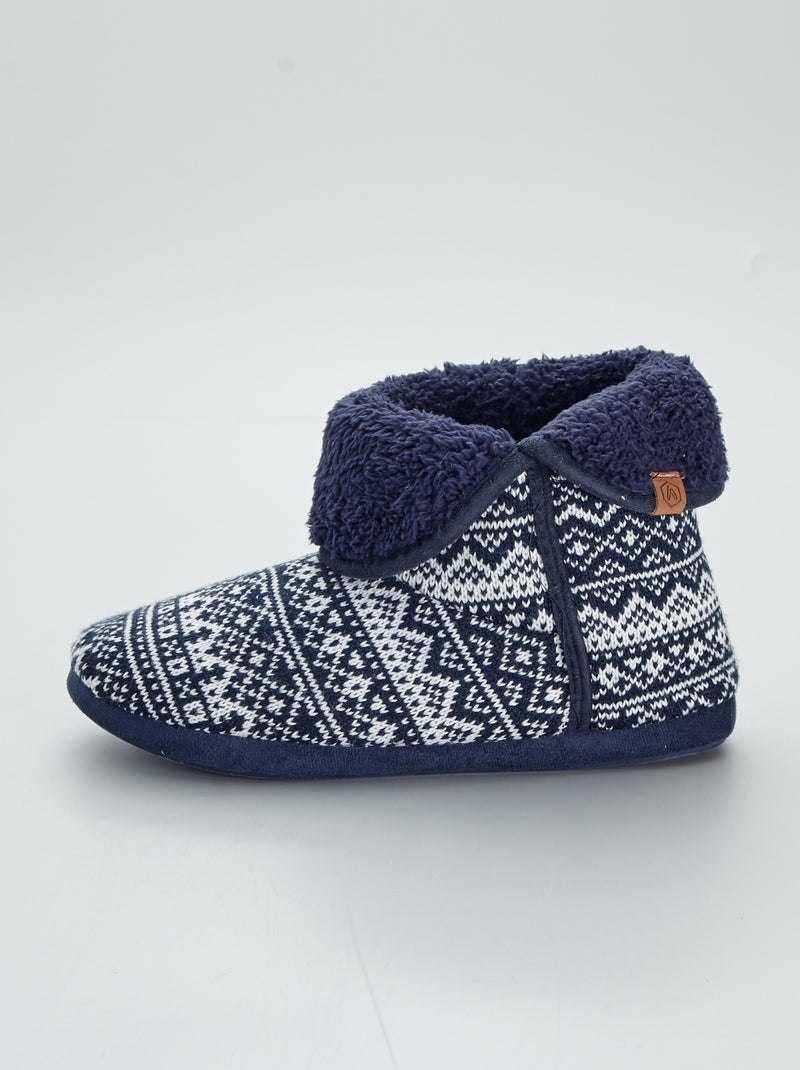 Chaussons boots en tricot jacquard Bleu marine - Kiabi