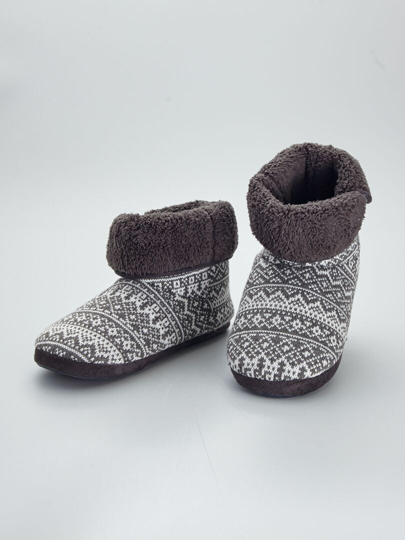 Chaussons boots en tricot jacquard gris - Kiabi