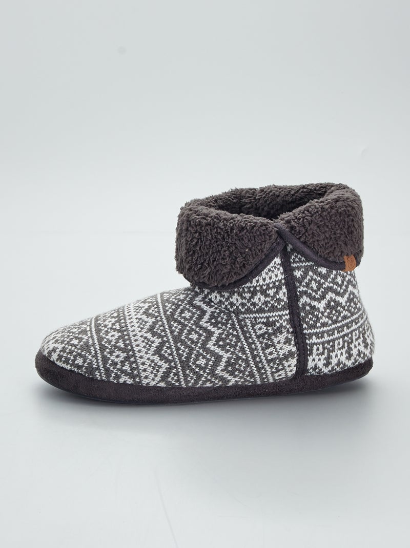 Chaussons boots en tricot jacquard gris - Kiabi