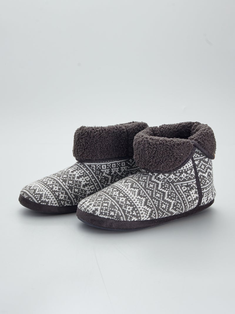 Chaussons boots en tricot jacquard gris - Kiabi