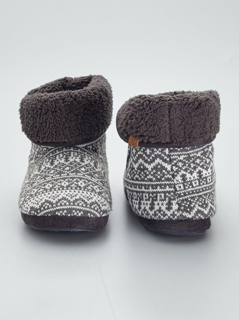 Chaussons boots en tricot jacquard gris - Kiabi