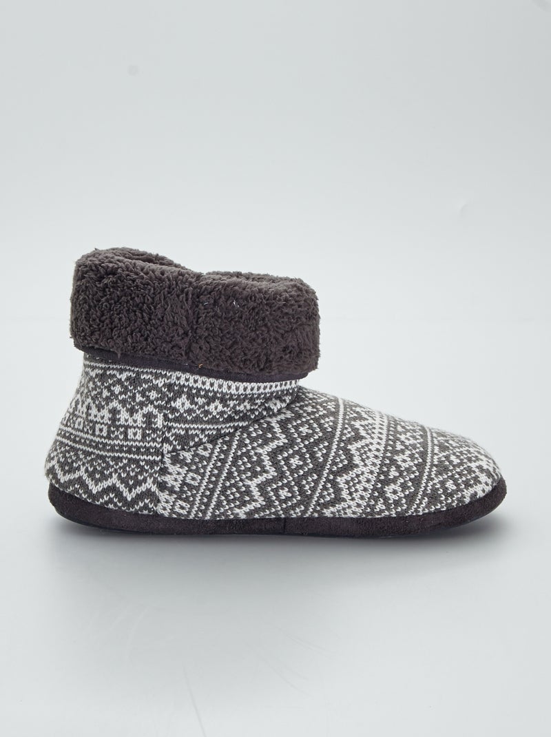 Chaussons boots en tricot jacquard gris - Kiabi