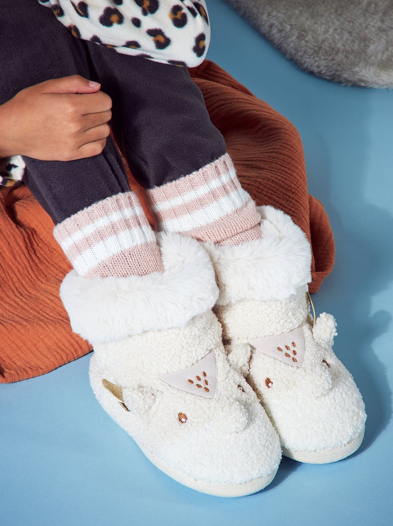 Chaussons boots 'Renne de Noël' Beige - Kiabi