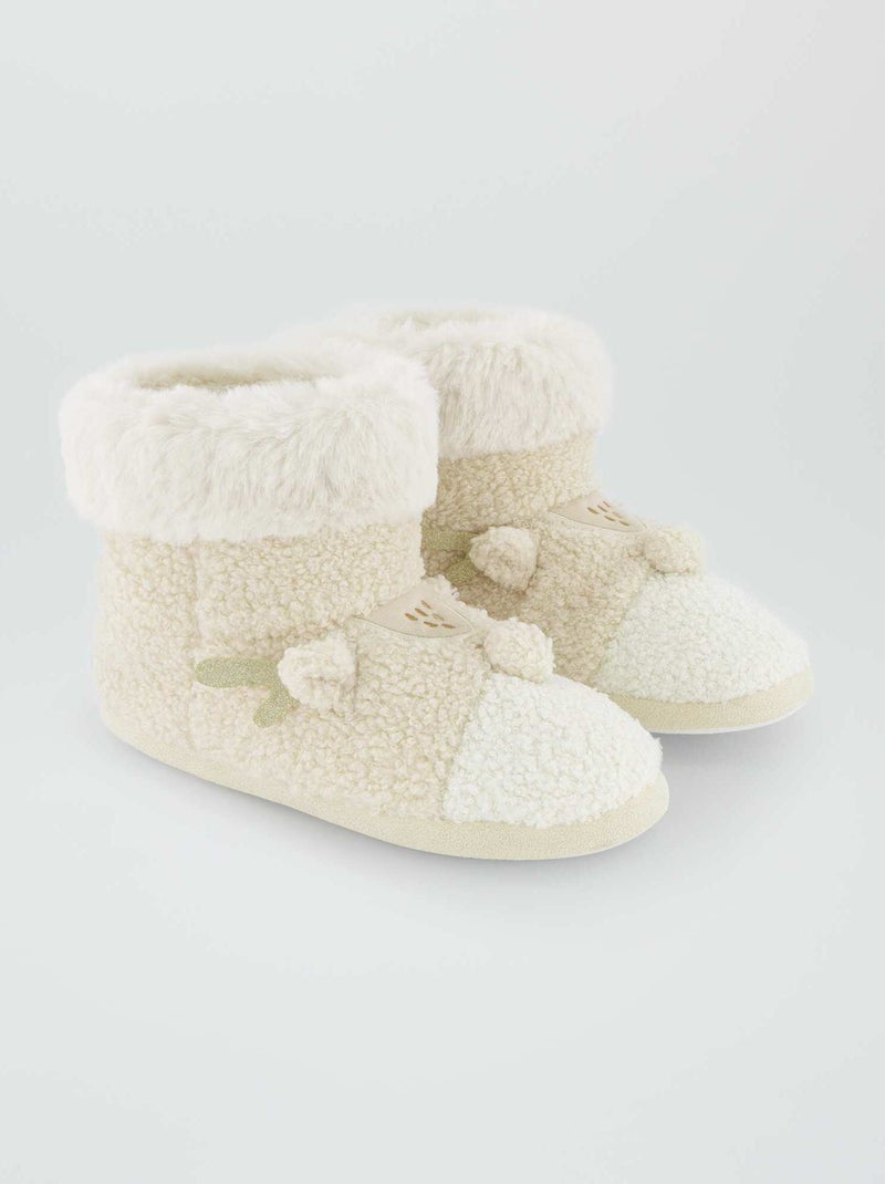 Chaussons boots 'Renne de Noël' Beige - Kiabi
