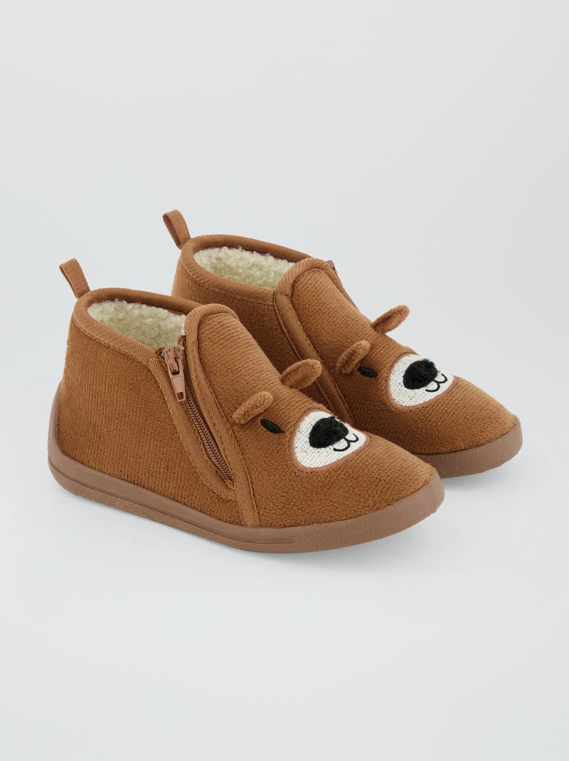 Chaussons botillon fourré effet moutonné Marron - Kiabi