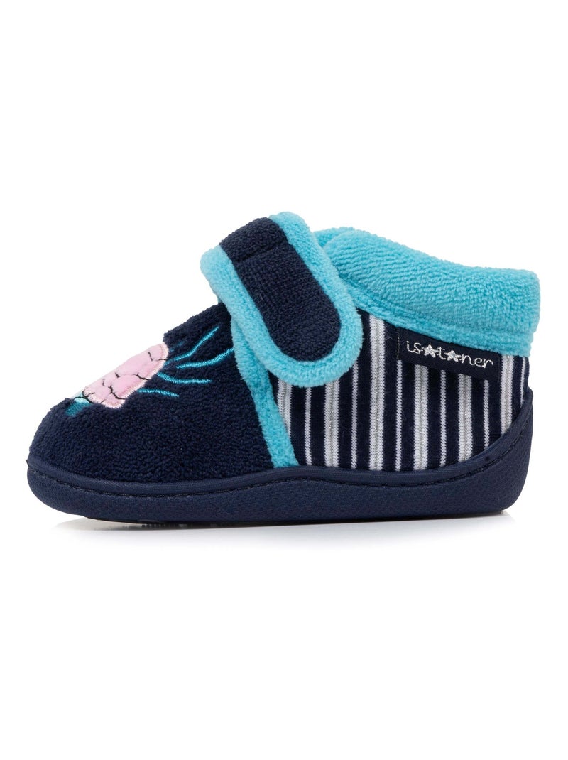 Chaussons bottillons à scratch, bon maintien du pied, semelle antidérapante bébé fille Isotoner Bleu marine - Kiabi
