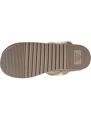 Chaussons bottillons cuir camel semelle gomme crantés femme isotoner