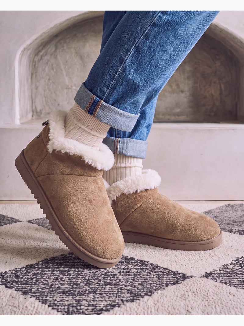 Chaussons bottillons cuir camel semelle gomme crantés femme isotoner Camel - Kiabi