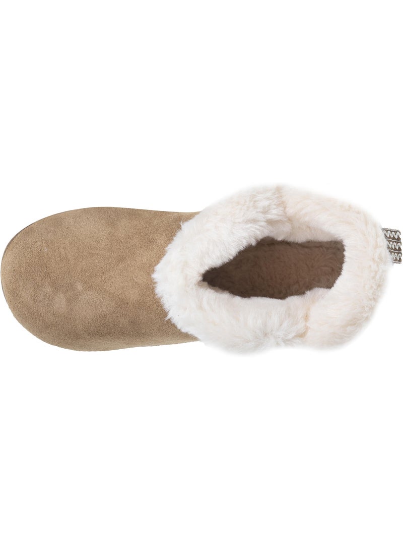 Chaussons bottillons cuir camel semelle gomme crantés femme isotoner Camel - Kiabi