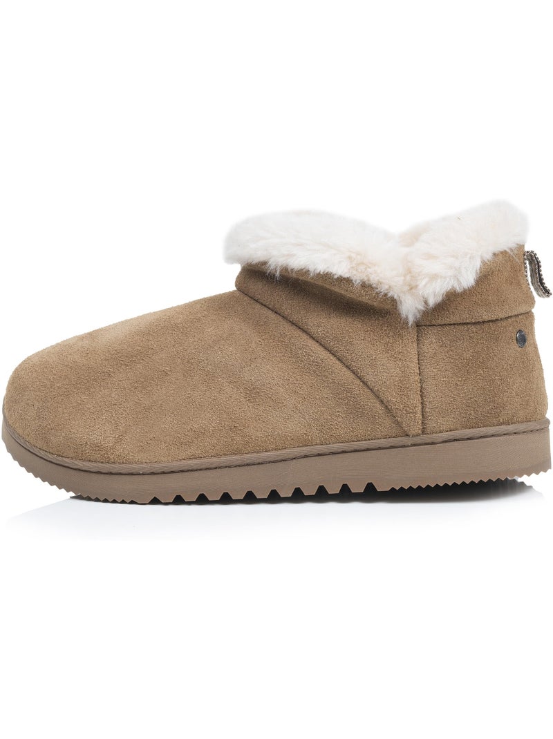 Chaussons bottillons cuir camel semelle gomme crantés femme isotoner Camel - Kiabi