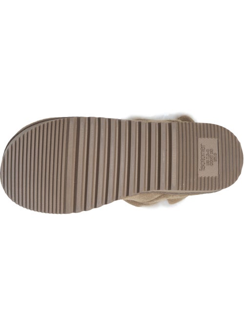 Chaussons bottillons cuir camel semelle gomme crantés femme isotoner - Kiabi