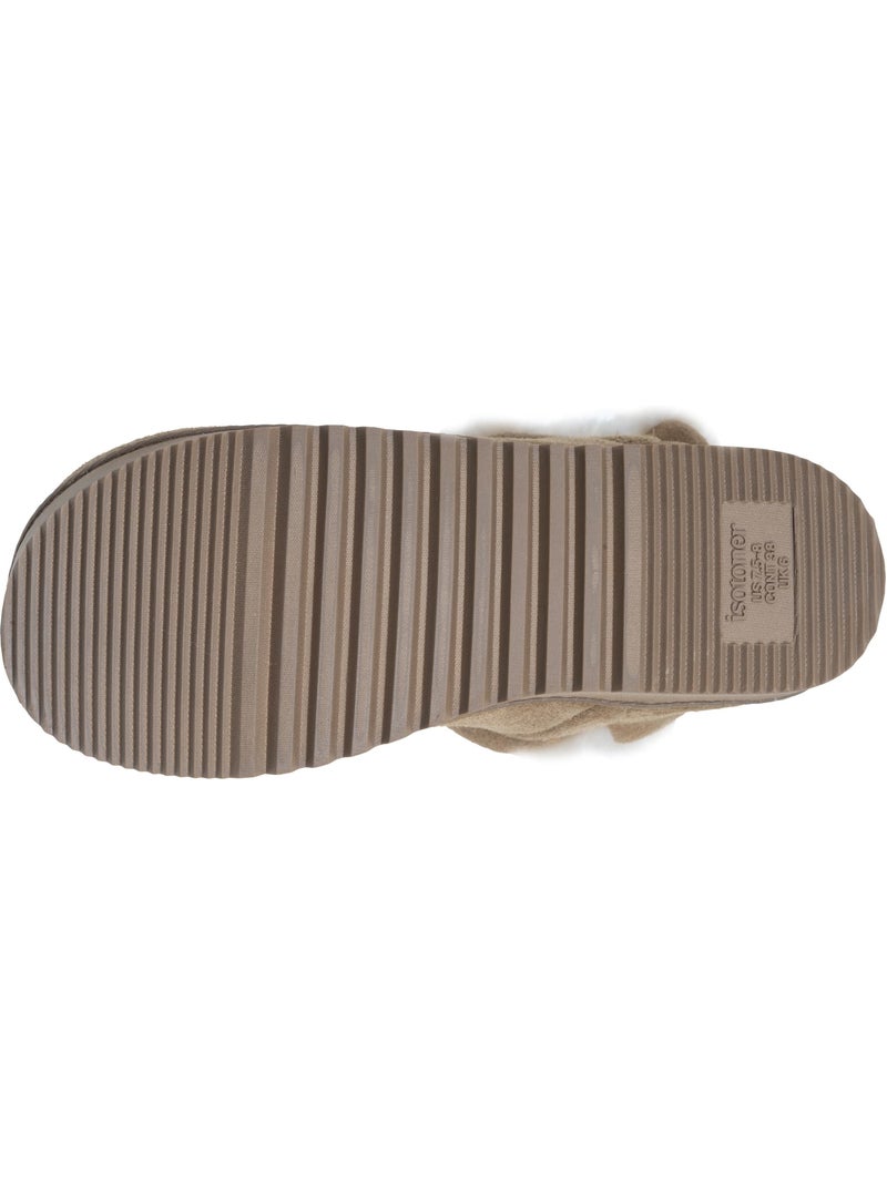 Chaussons bottillons cuir camel semelle gomme crantés femme isotoner Camel - Kiabi