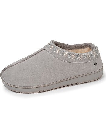 Chaussons bottillons dessus cuir, semelle confort femme isotoner