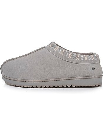 Chaussons bottillons dessus cuir, semelle confort femme isotoner