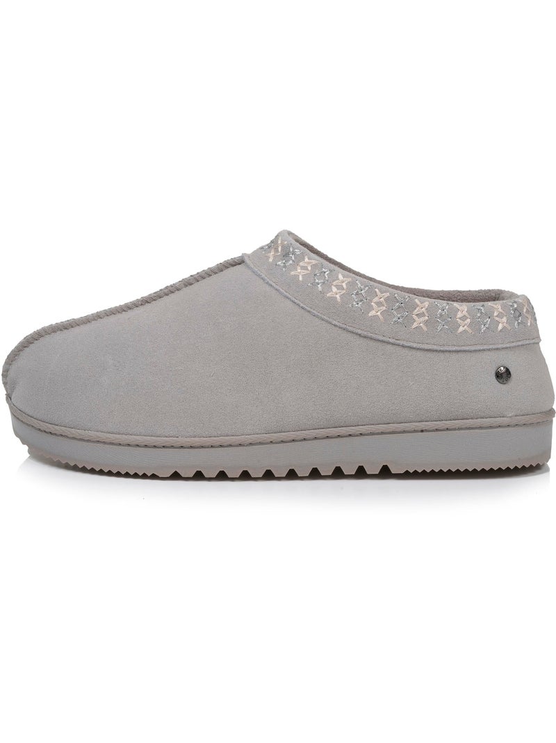 Chaussons bottillons dessus cuir, semelle confort femme isotoner Gris Gris - Kiabi