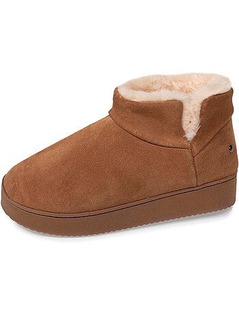 Chaussons bottillons dessus en cuir, semelle plateforme femme isotoner