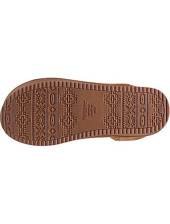 Chaussons bottillons dessus en cuir, semelle plateforme femme isotoner