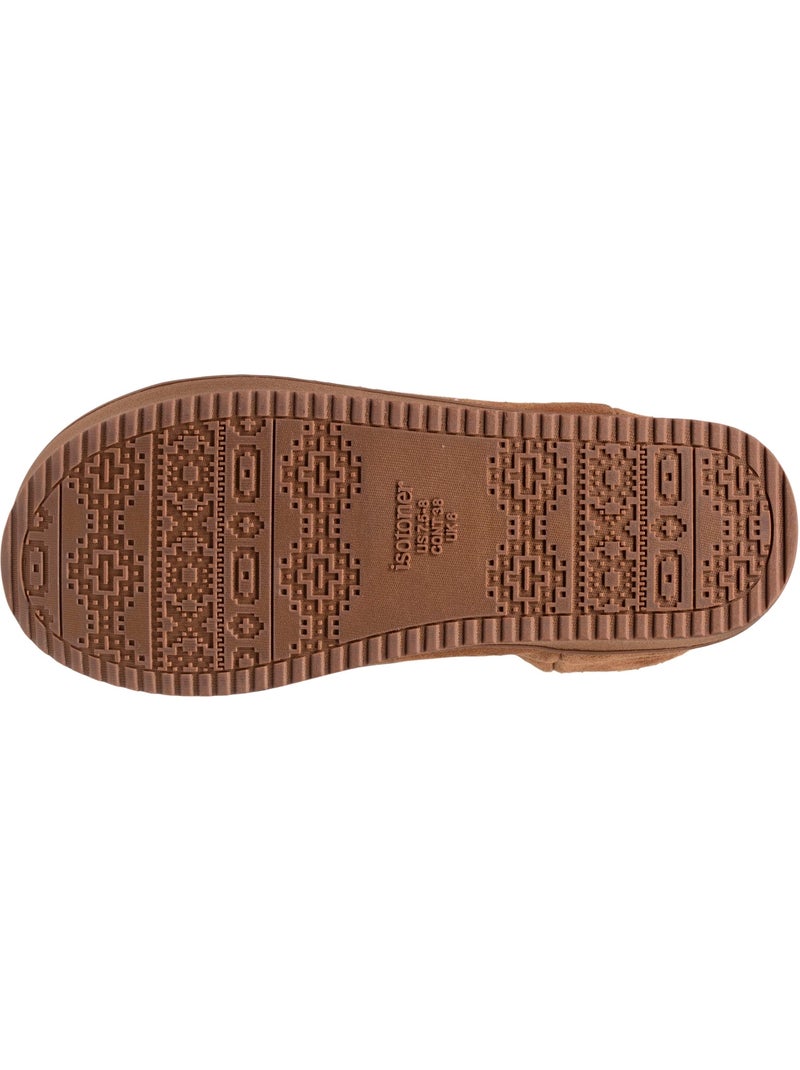 Chaussons bottillons dessus en cuir, semelle plateforme femme isotoner Camel - Kiabi